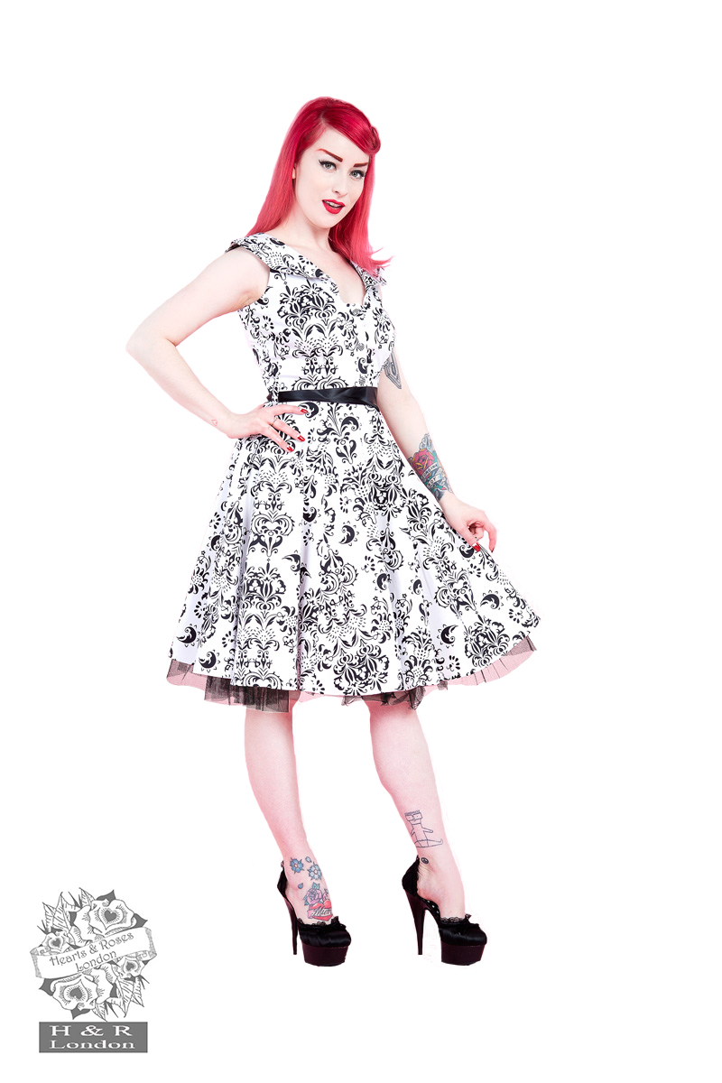 White Black Wall Floral Swing Dress